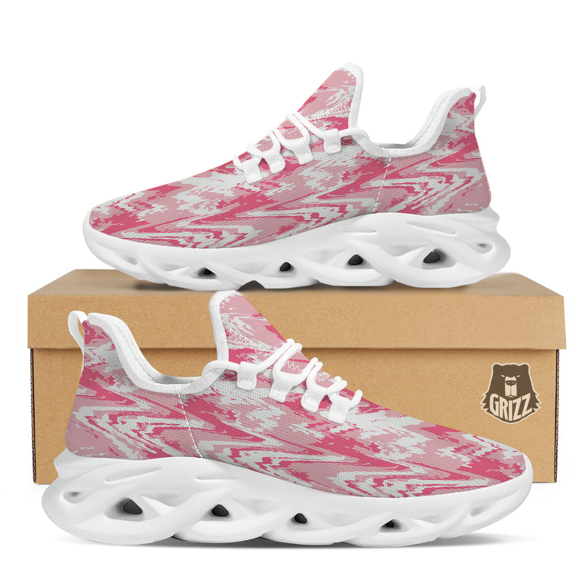 Zigzag Abstract Stripes Pink Print Pattern White Running Shoes-grizzshop