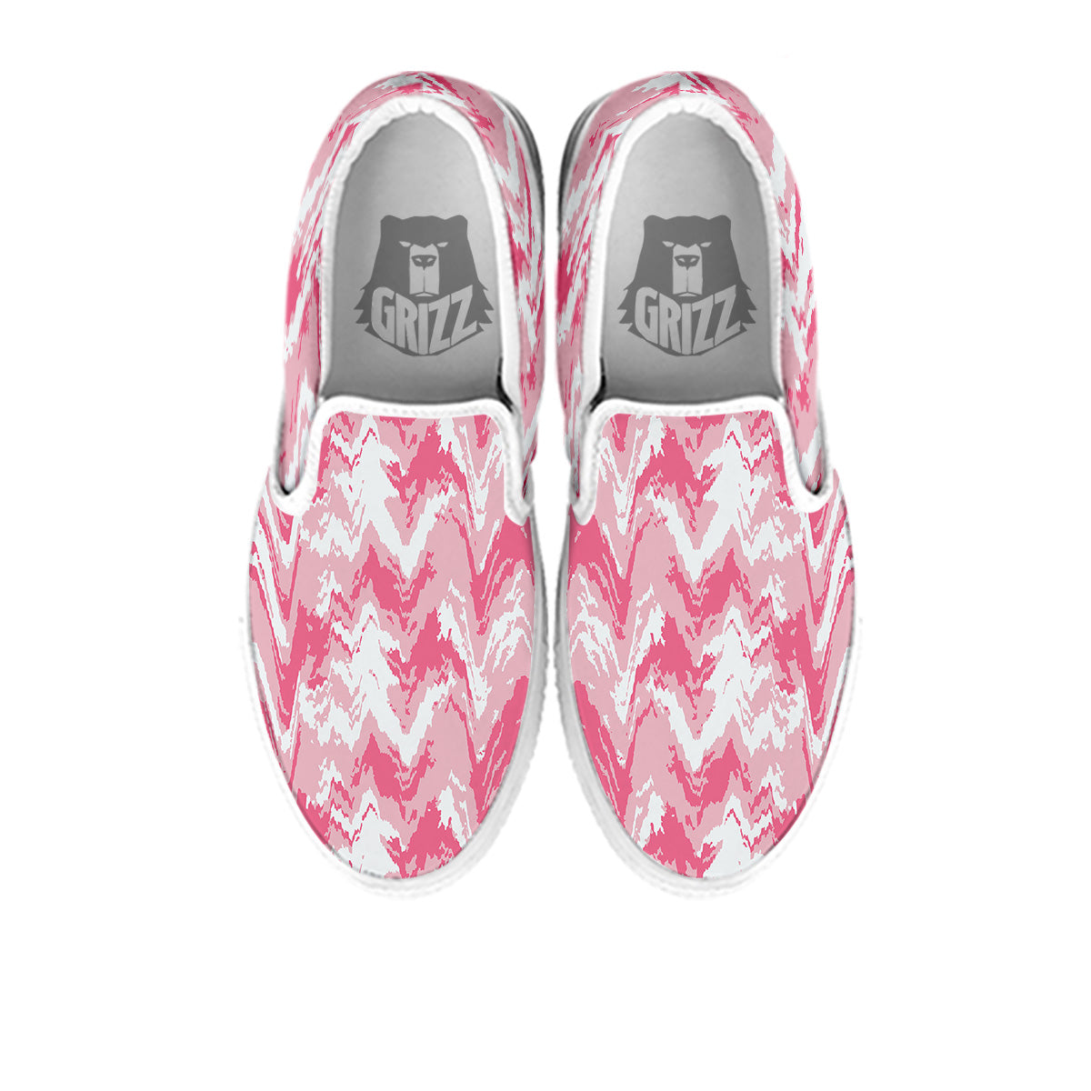 Zigzag Abstract Stripes Pink Print Pattern White Slip On Shoes-grizzshop