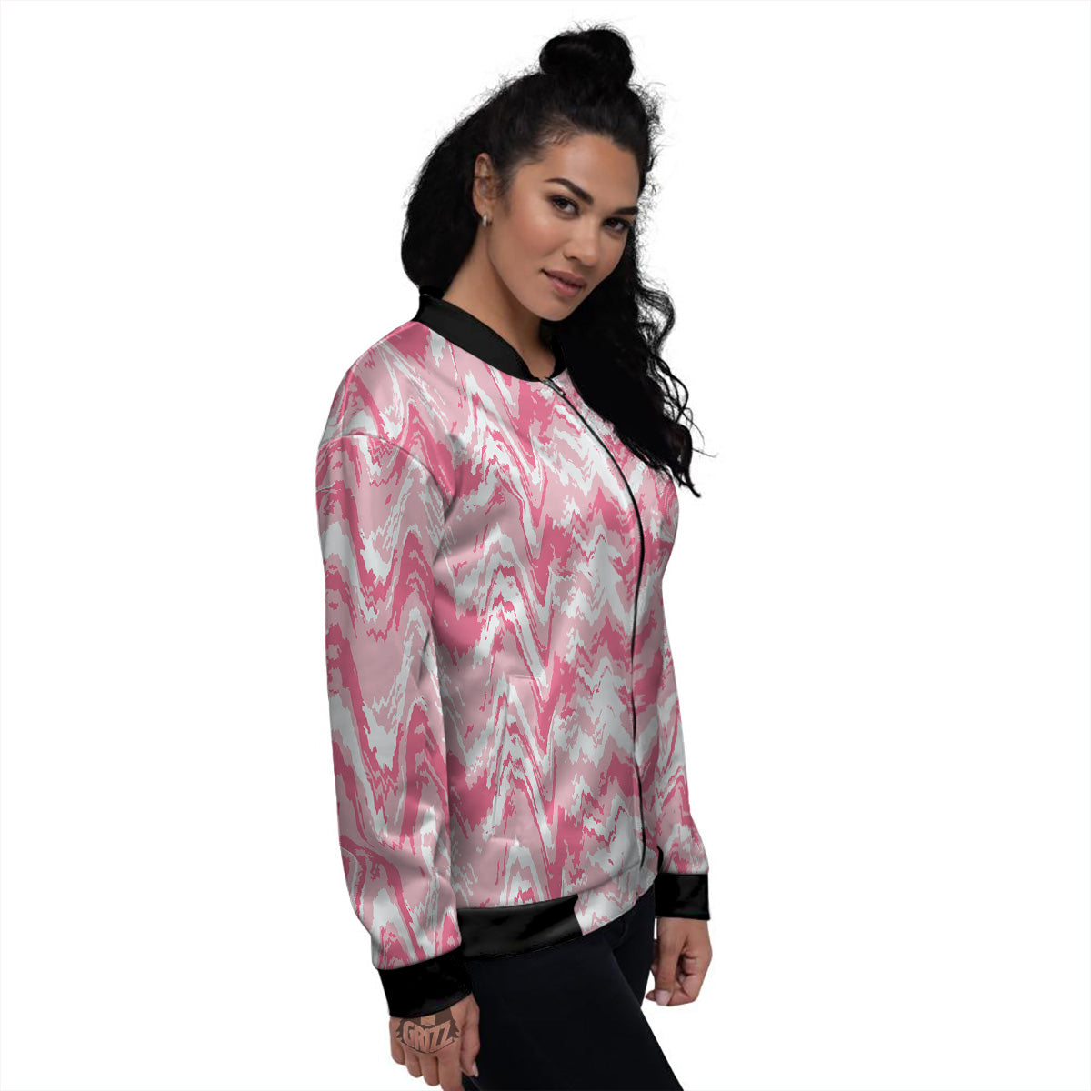 Zigzag Abstract Stripes Pink Print Pattern Women's Bomber Jacket-grizzshop