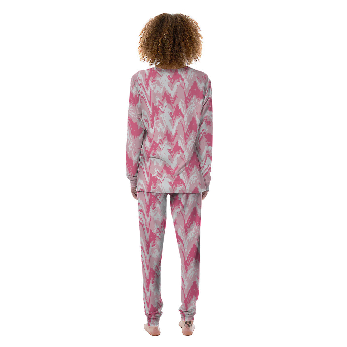 Zigzag Abstract Stripes Pink Print Pattern Women's Pajamas-grizzshop