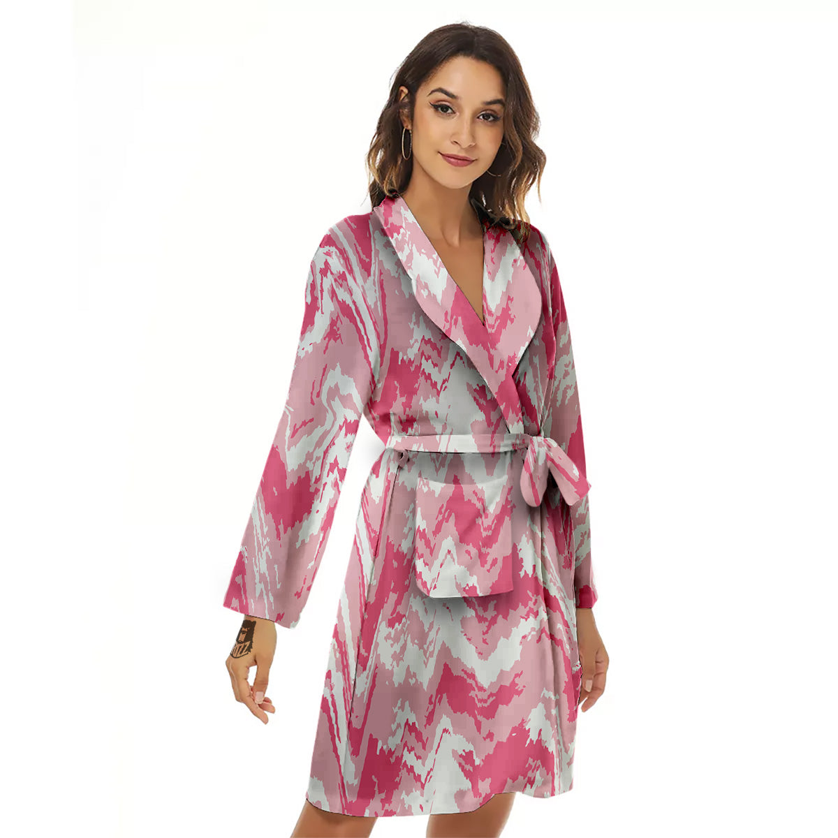 Zigzag Abstract Stripes Pink Print Pattern Women's Robe-grizzshop