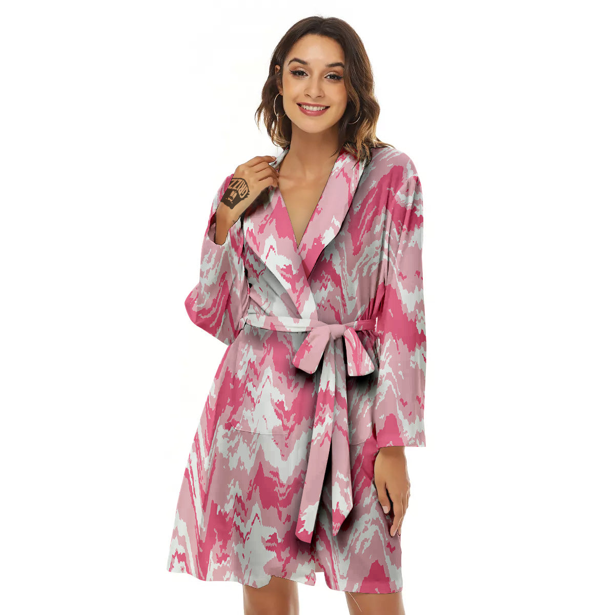 Zigzag Abstract Stripes Pink Print Pattern Women's Robe-grizzshop