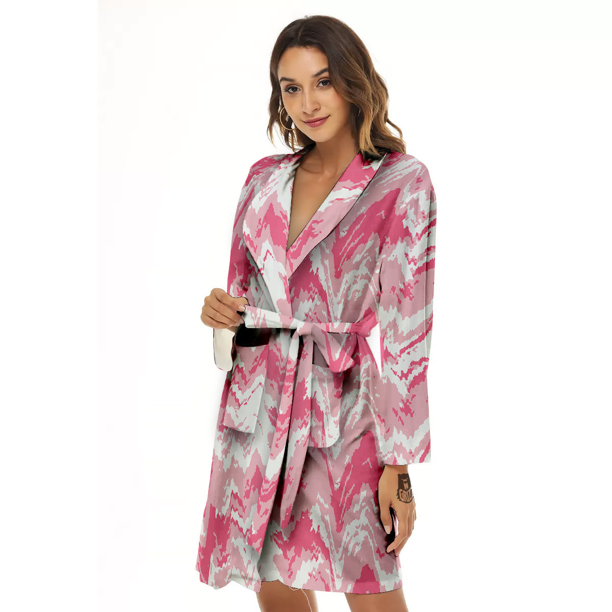 Zigzag Abstract Stripes Pink Print Pattern Women's Robe-grizzshop