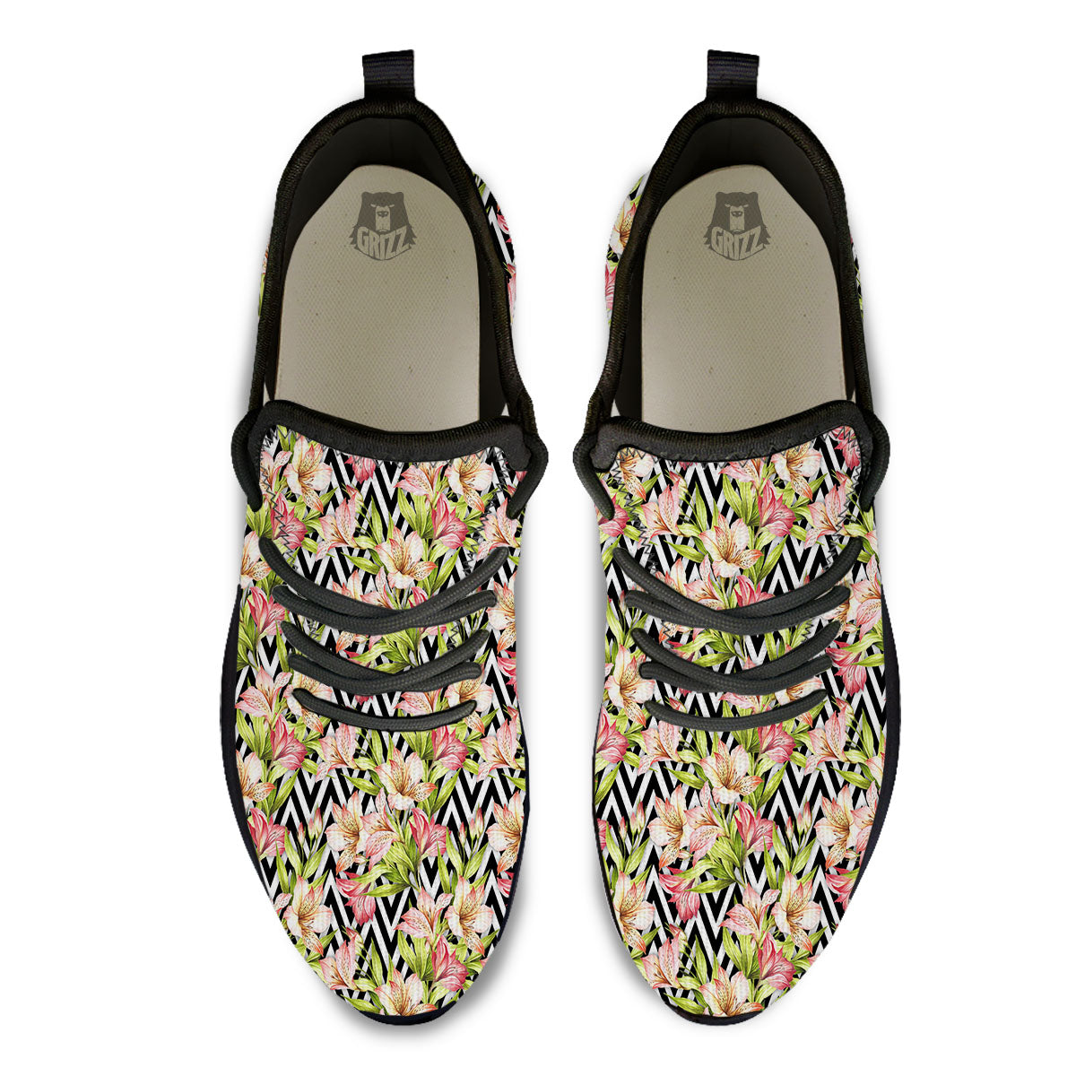 Zigzag Alstroemeria Pastel Print Pattern Black Athletic Shoes-grizzshop