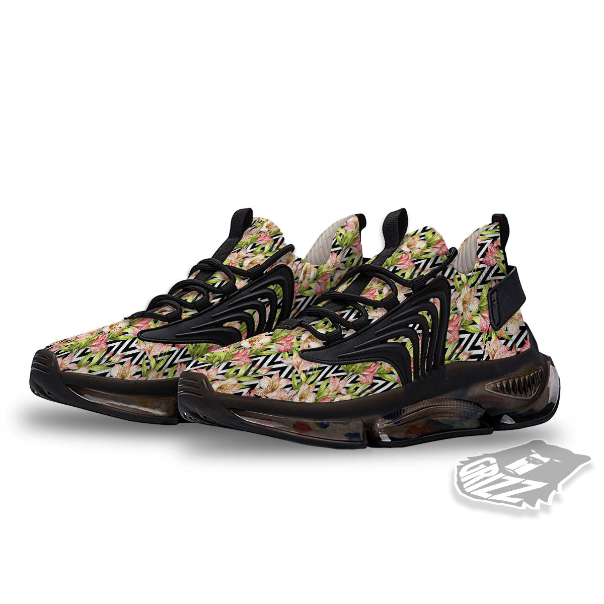 Zigzag Alstroemeria Pastel Print Pattern Black Gym Shoes-grizzshop