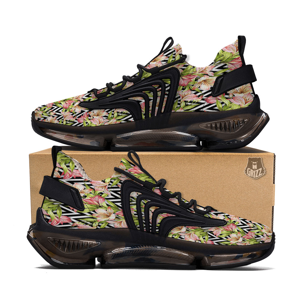 Zigzag Alstroemeria Pastel Print Pattern Black Gym Shoes-grizzshop