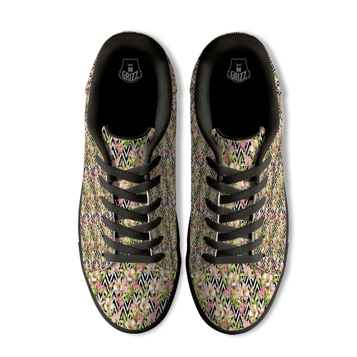Zigzag Alstroemeria Pastel Print Pattern Black Low Top Sneakers-grizzshop