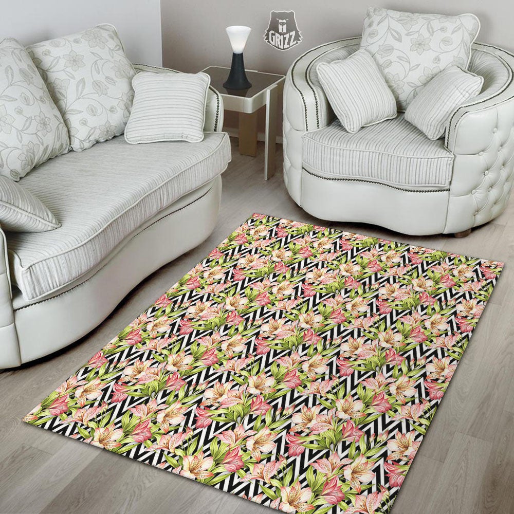 Zigzag Alstroemeria Pastel Print Pattern Floor Mat-grizzshop