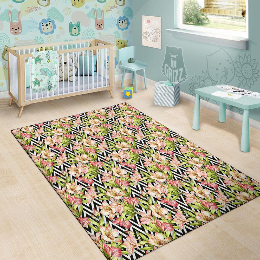 Zigzag Alstroemeria Pastel Print Pattern Floor Mat-grizzshop