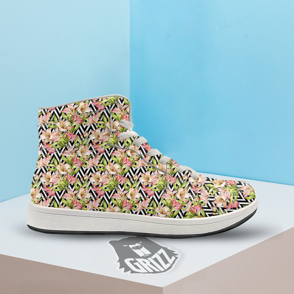 Zigzag Alstroemeria Pastel Print Pattern High Top Sneakers-grizzshop