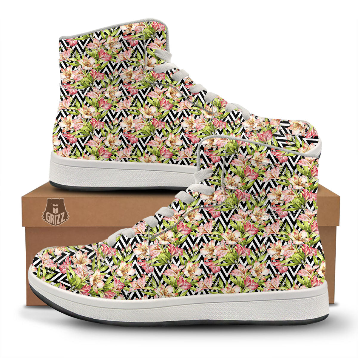 Zigzag Alstroemeria Pastel Print Pattern High Top Sneakers-grizzshop