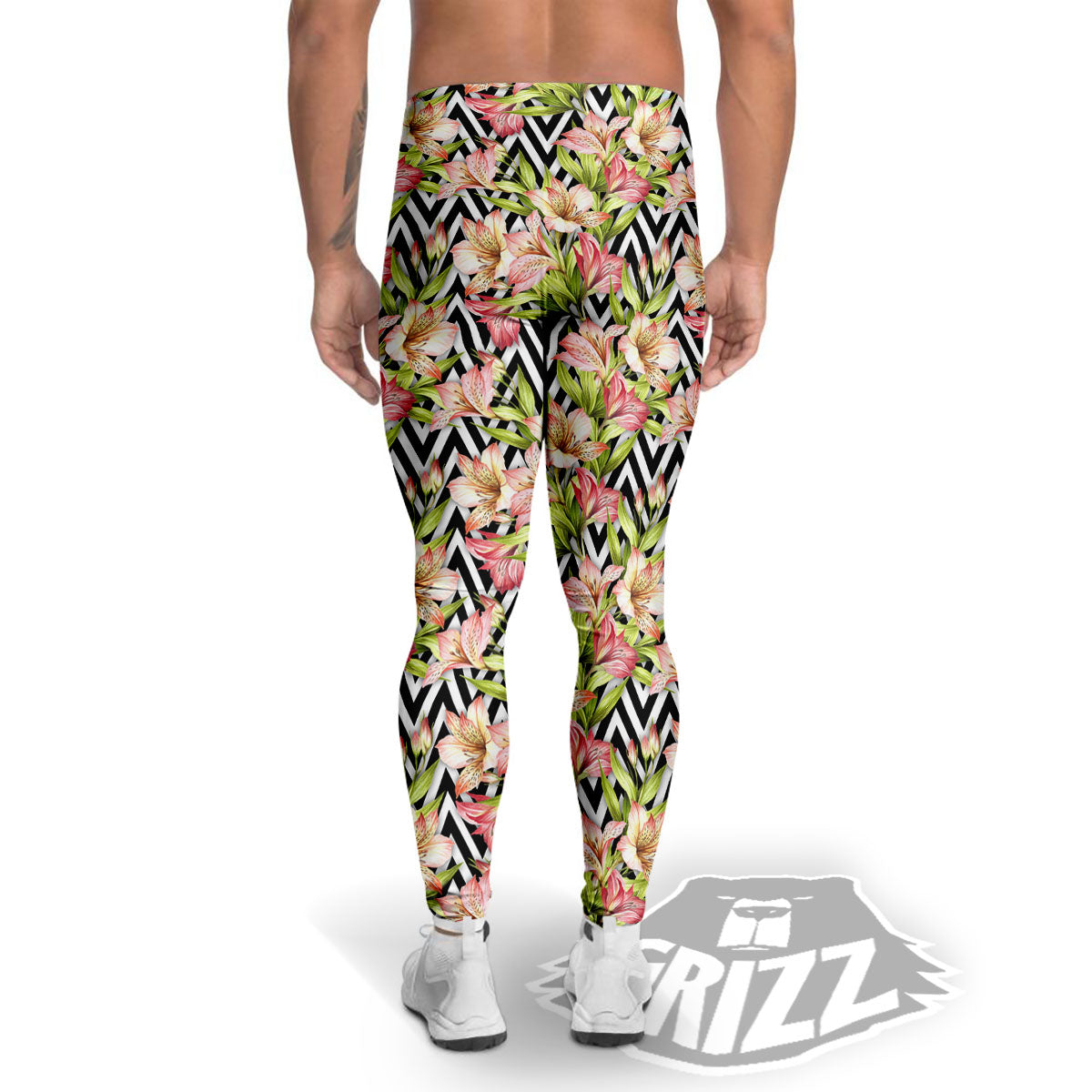 Zigzag Alstroemeria Pastel Print Pattern Men's Leggings-grizzshop