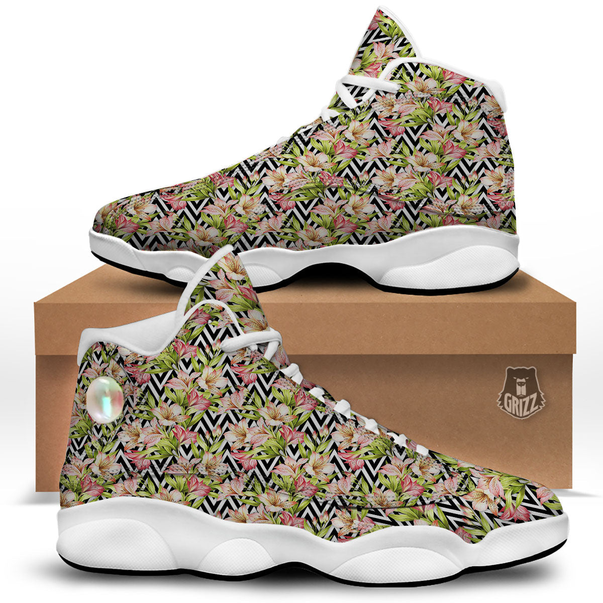 Zigzag Alstroemeria Pastel Print Pattern White Basketball Shoes-grizzshop