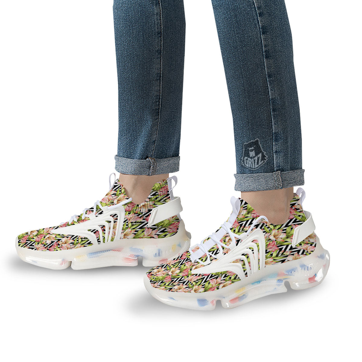 Zigzag Alstroemeria Pastel Print Pattern White Gym Shoes-grizzshop