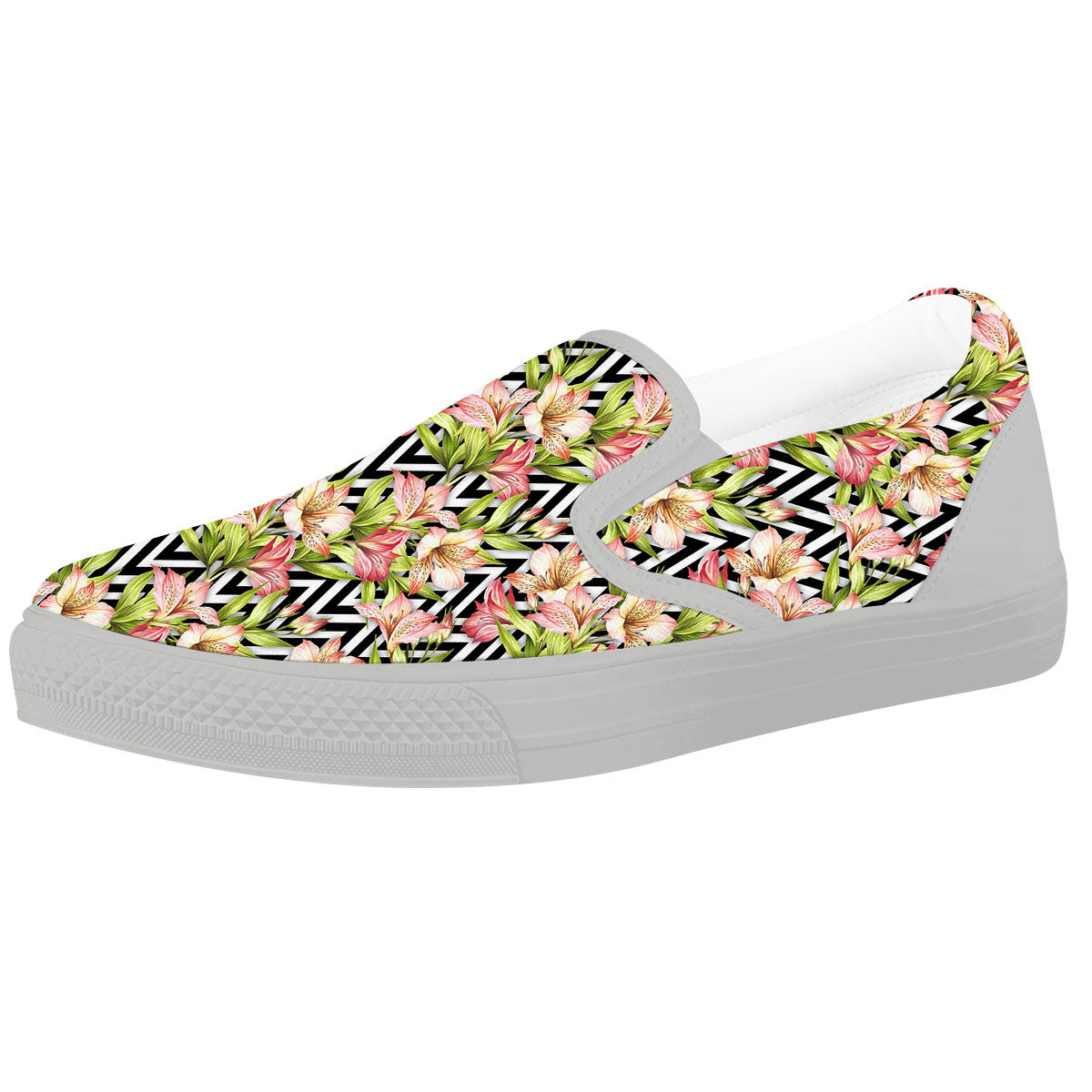 Zigzag Alstroemeria Pastel Print Pattern White Slip On Shoes-grizzshop