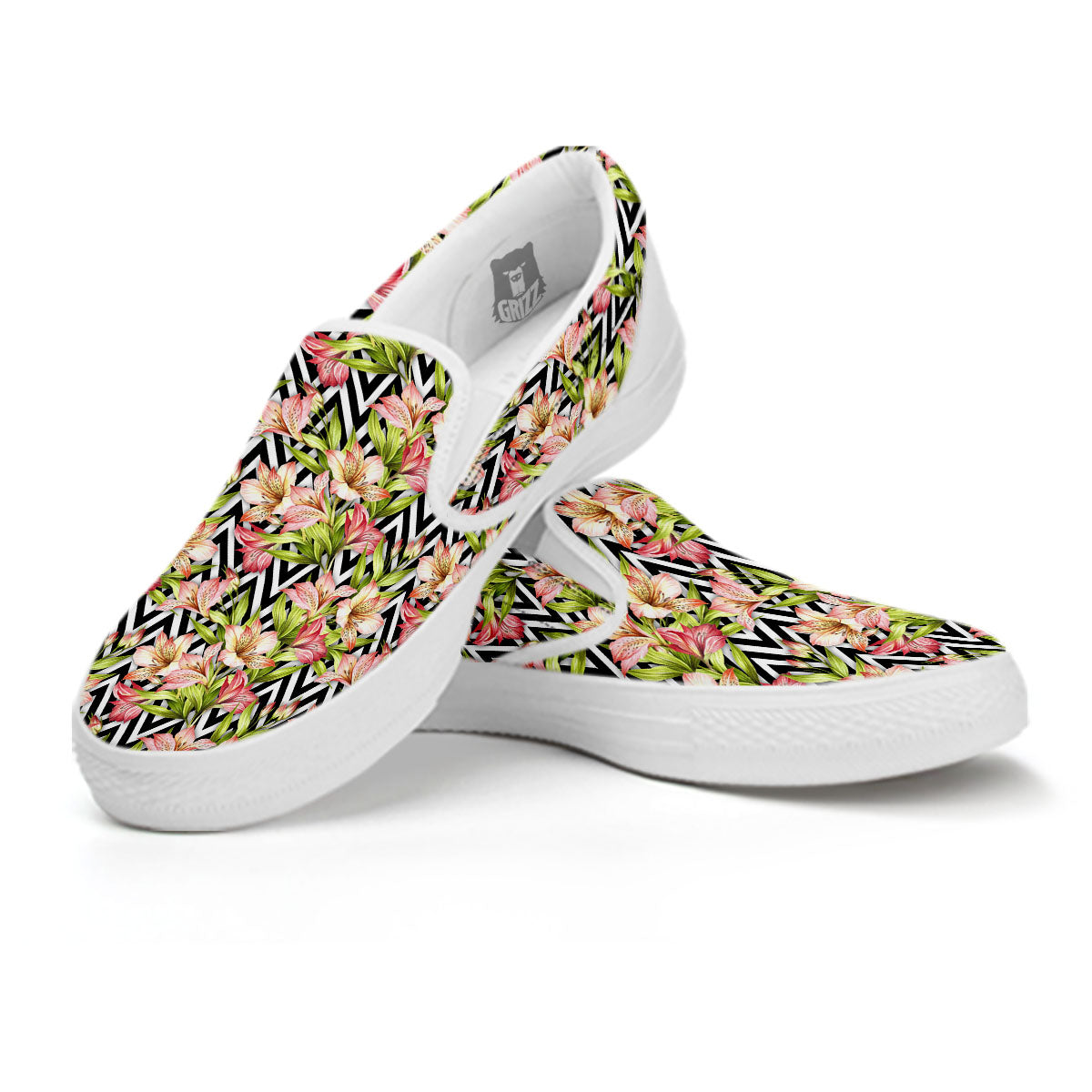 Zigzag Alstroemeria Pastel Print Pattern White Slip On Shoes-grizzshop