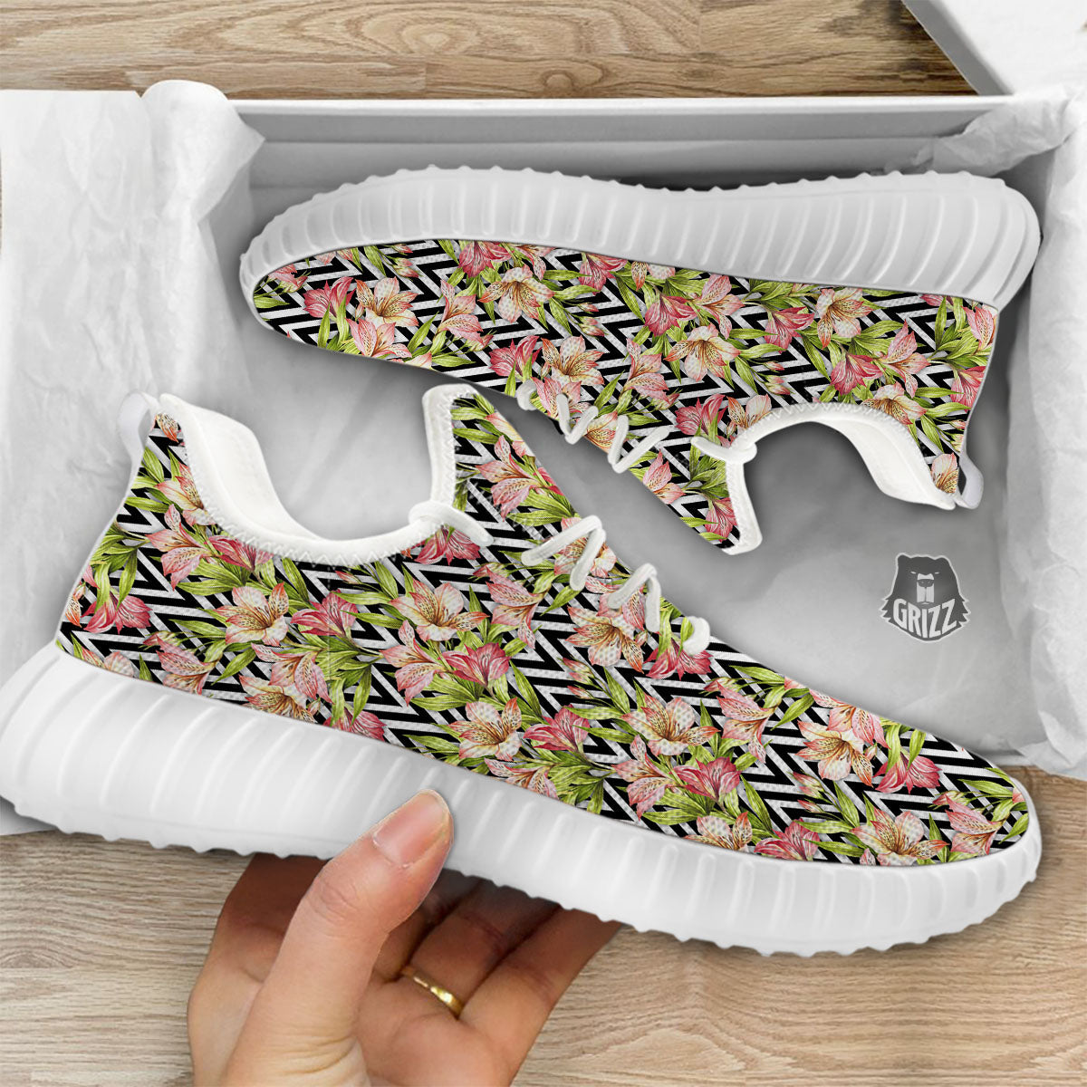 Zigzag Alstroemeria Pastel Print Pattern White Walking Shoes-grizzshop