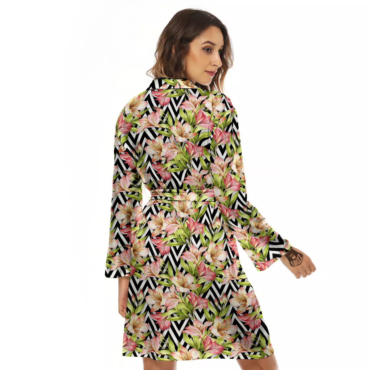 Zigzag Alstroemeria Pastel Print Pattern Women's Robe-grizzshop