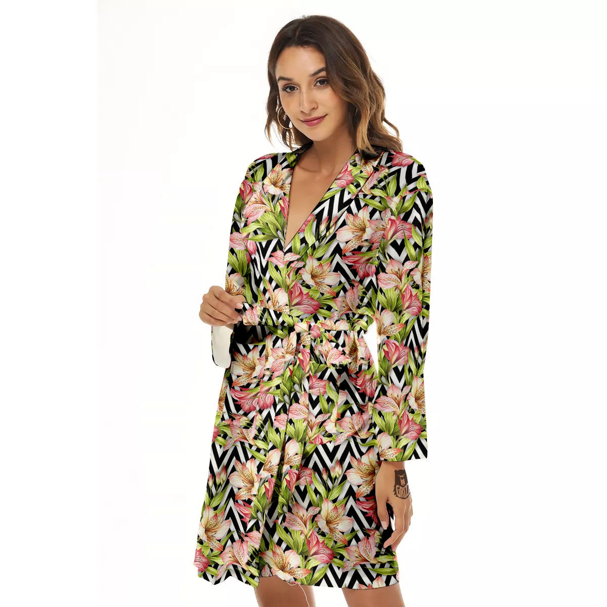 Zigzag Alstroemeria Pastel Print Pattern Women's Robe-grizzshop