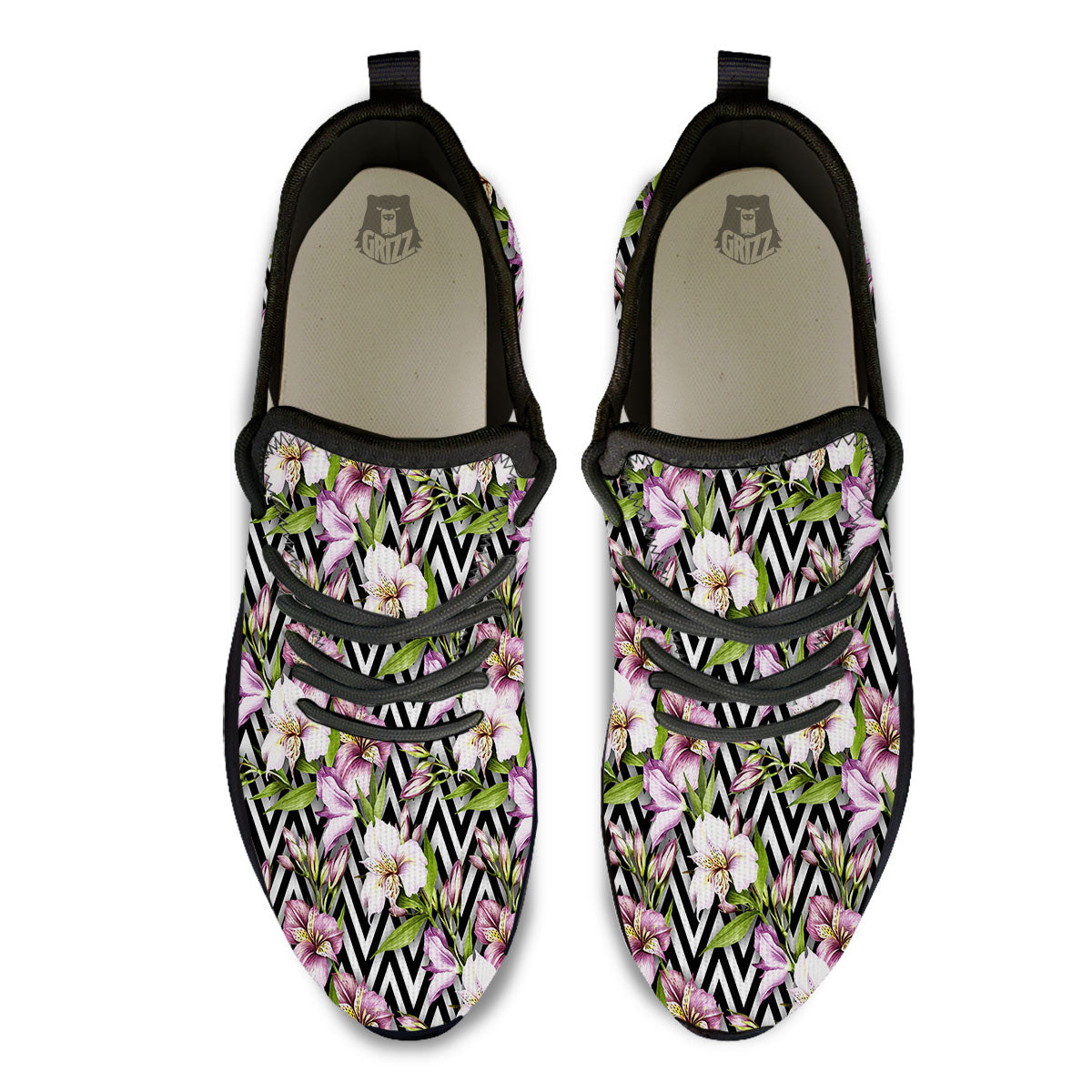 Zigzag Alstroemeria Purple Print Pattern Black Athletic Shoes-grizzshop