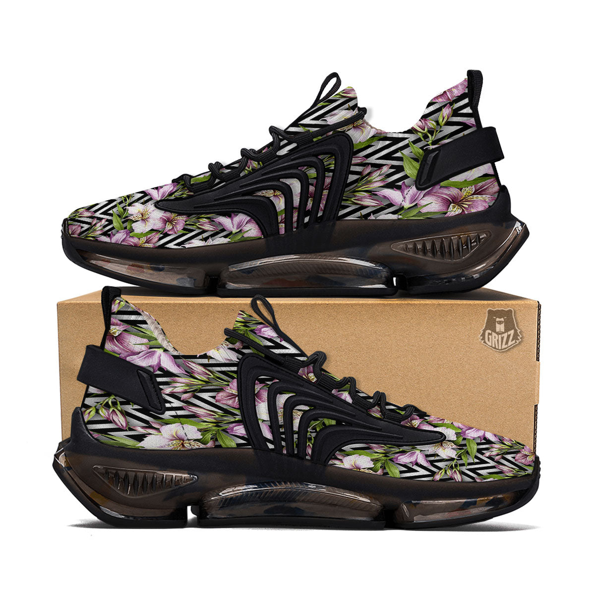 Zigzag Alstroemeria Purple Print Pattern Black Gym Shoes-grizzshop