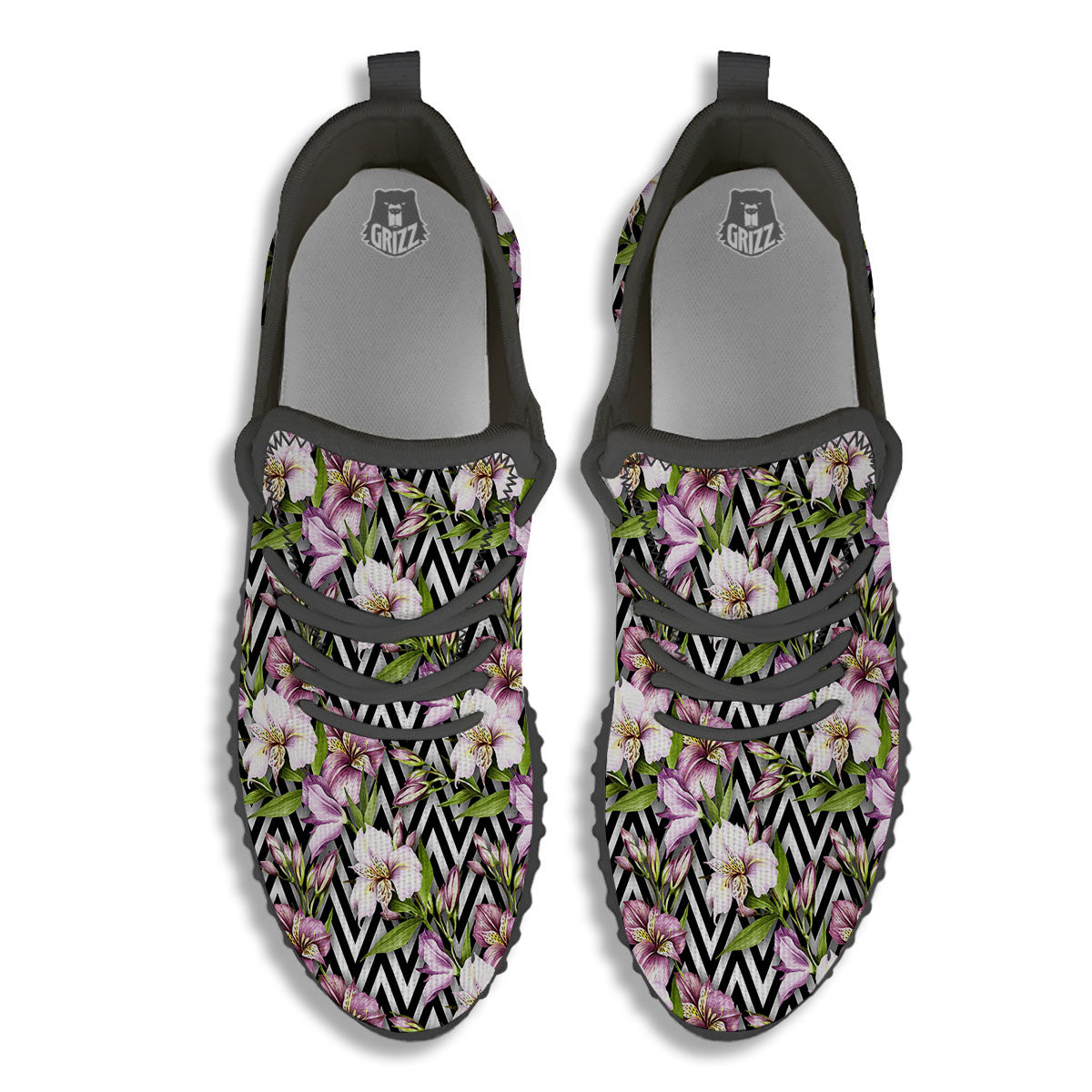 Zigzag Alstroemeria Purple Print Pattern Black Walking Shoes-grizzshop