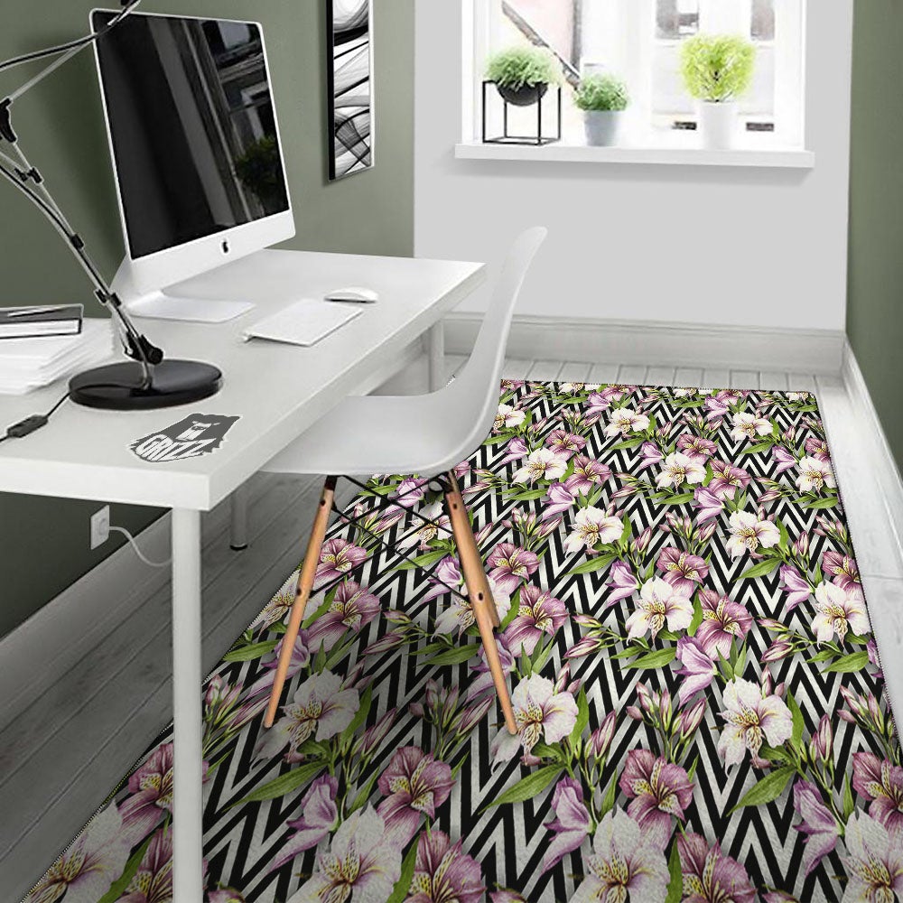 Zigzag Alstroemeria Purple Print Pattern Floor Mat-grizzshop
