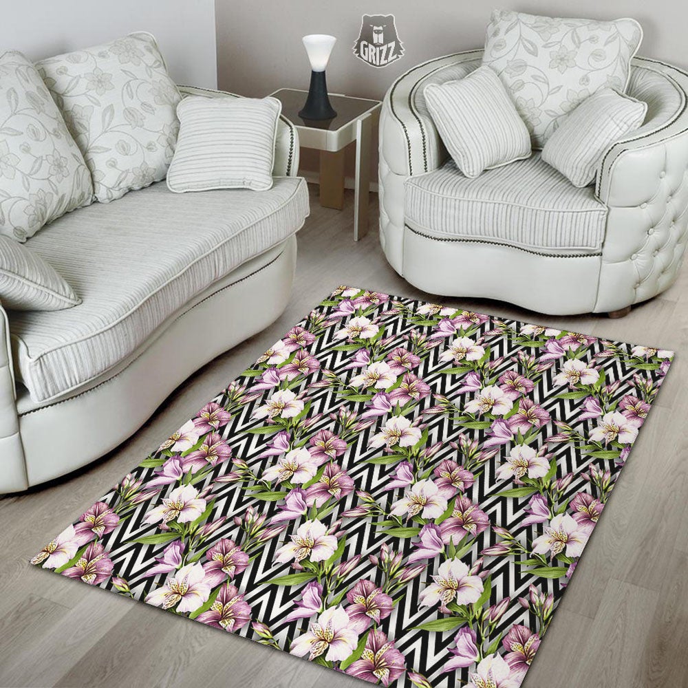 Zigzag Alstroemeria Purple Print Pattern Floor Mat-grizzshop