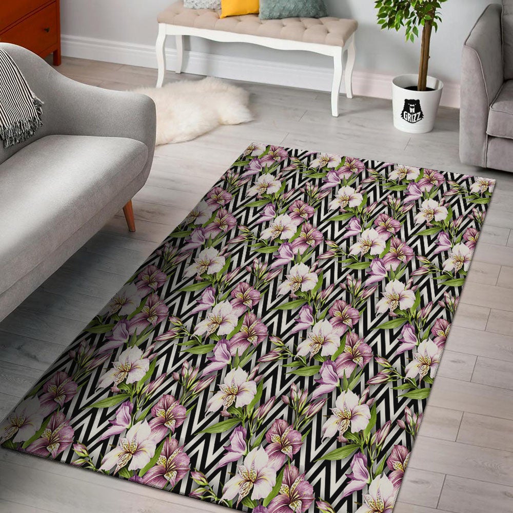 Zigzag Alstroemeria Purple Print Pattern Floor Mat-grizzshop