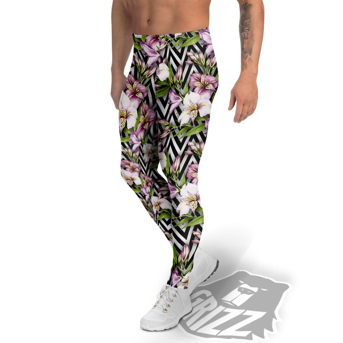 Zigzag Alstroemeria Purple Print Pattern Men's Leggings-grizzshop