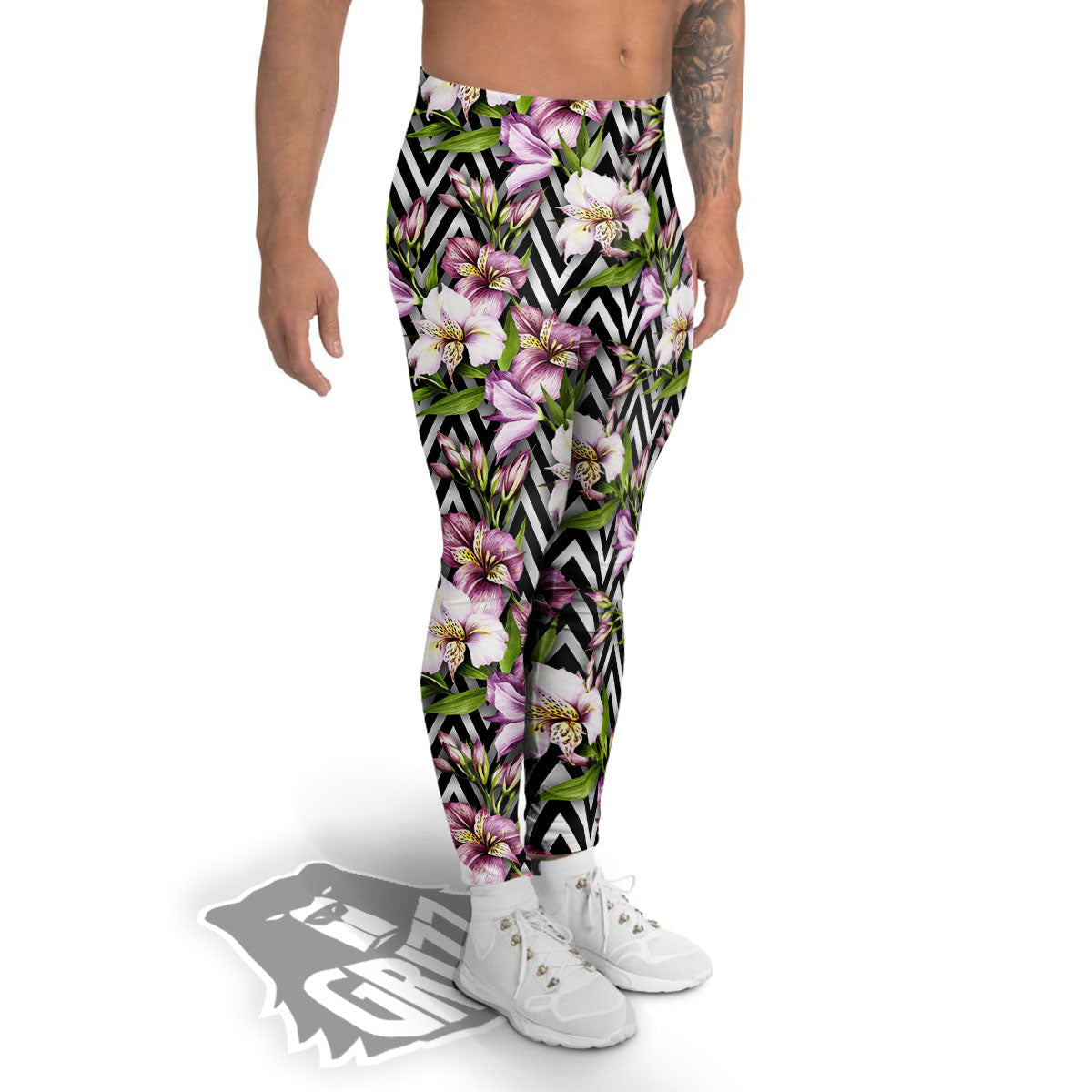 Zigzag Alstroemeria Purple Print Pattern Men's Leggings-grizzshop