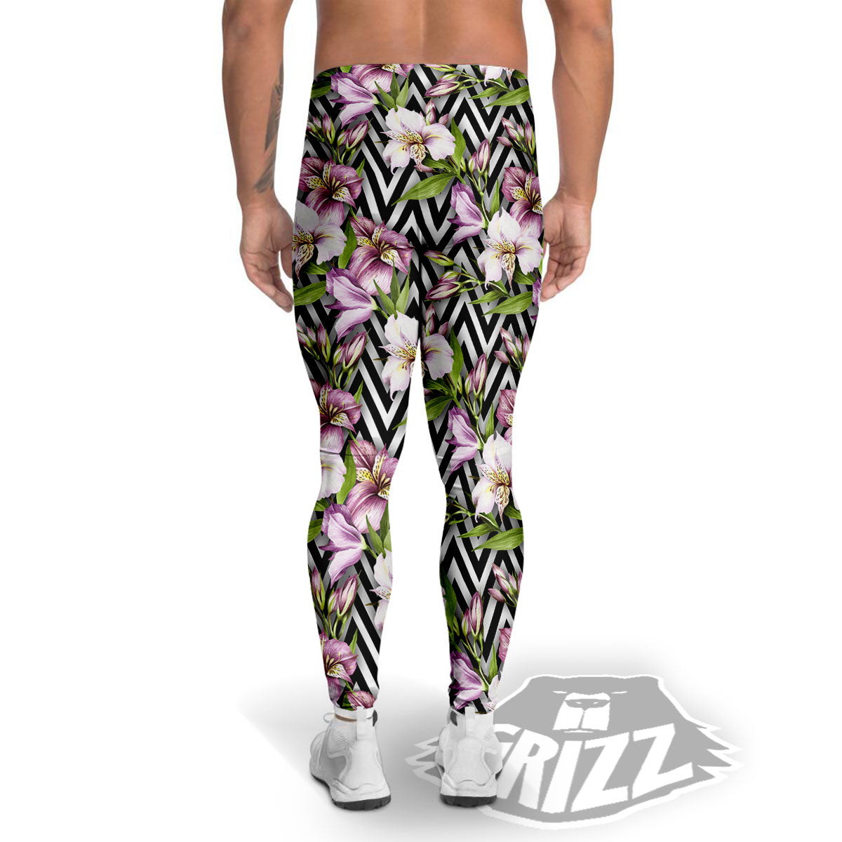 Zigzag Alstroemeria Purple Print Pattern Men's Leggings-grizzshop