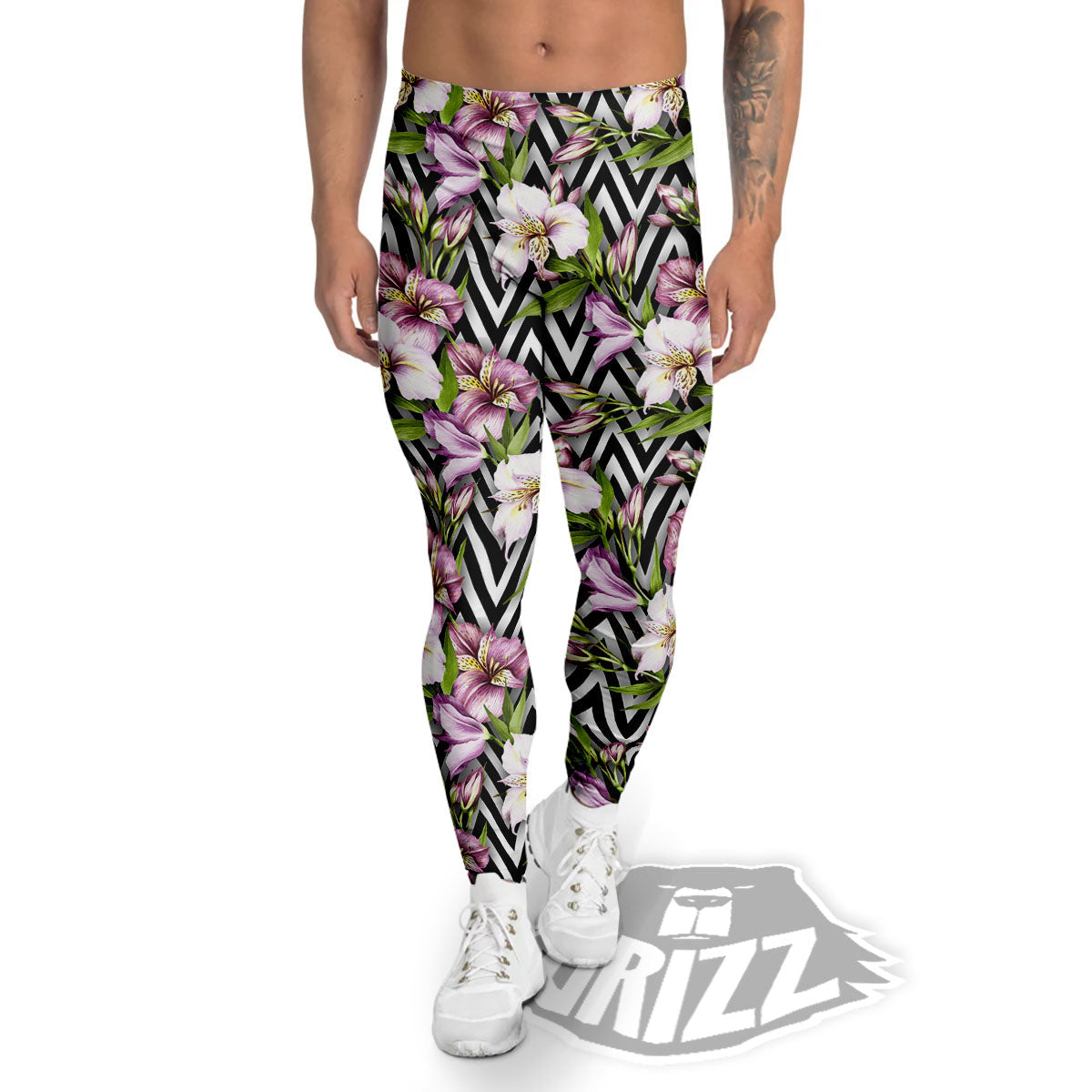 Zigzag Alstroemeria Purple Print Pattern Men's Leggings-grizzshop