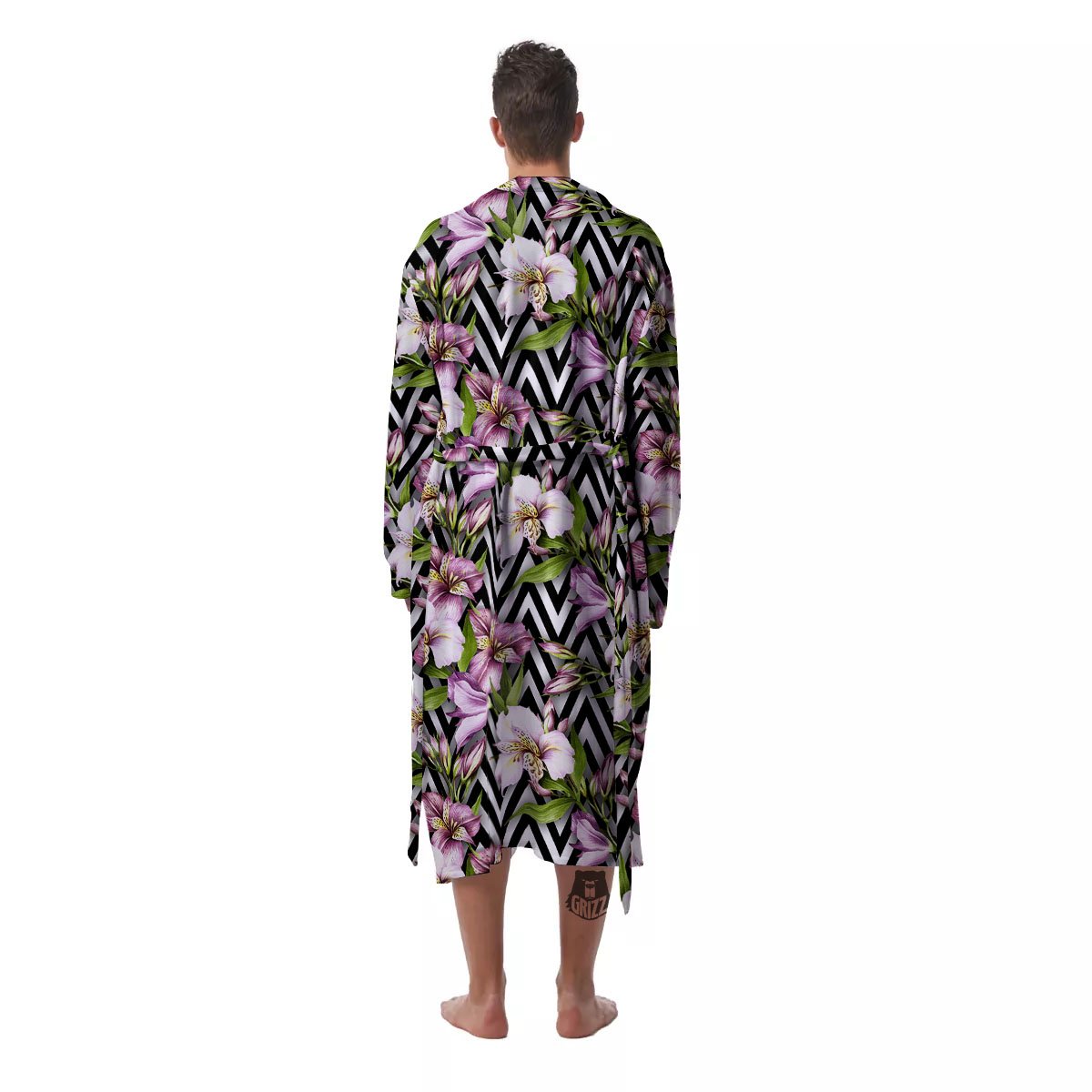 Zigzag Alstroemeria Purple Print Pattern Men's Robe-grizzshop