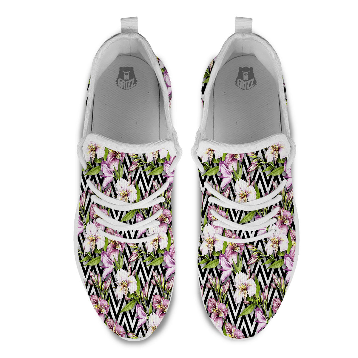 Zigzag Alstroemeria Purple Print Pattern White Athletic Shoes-grizzshop