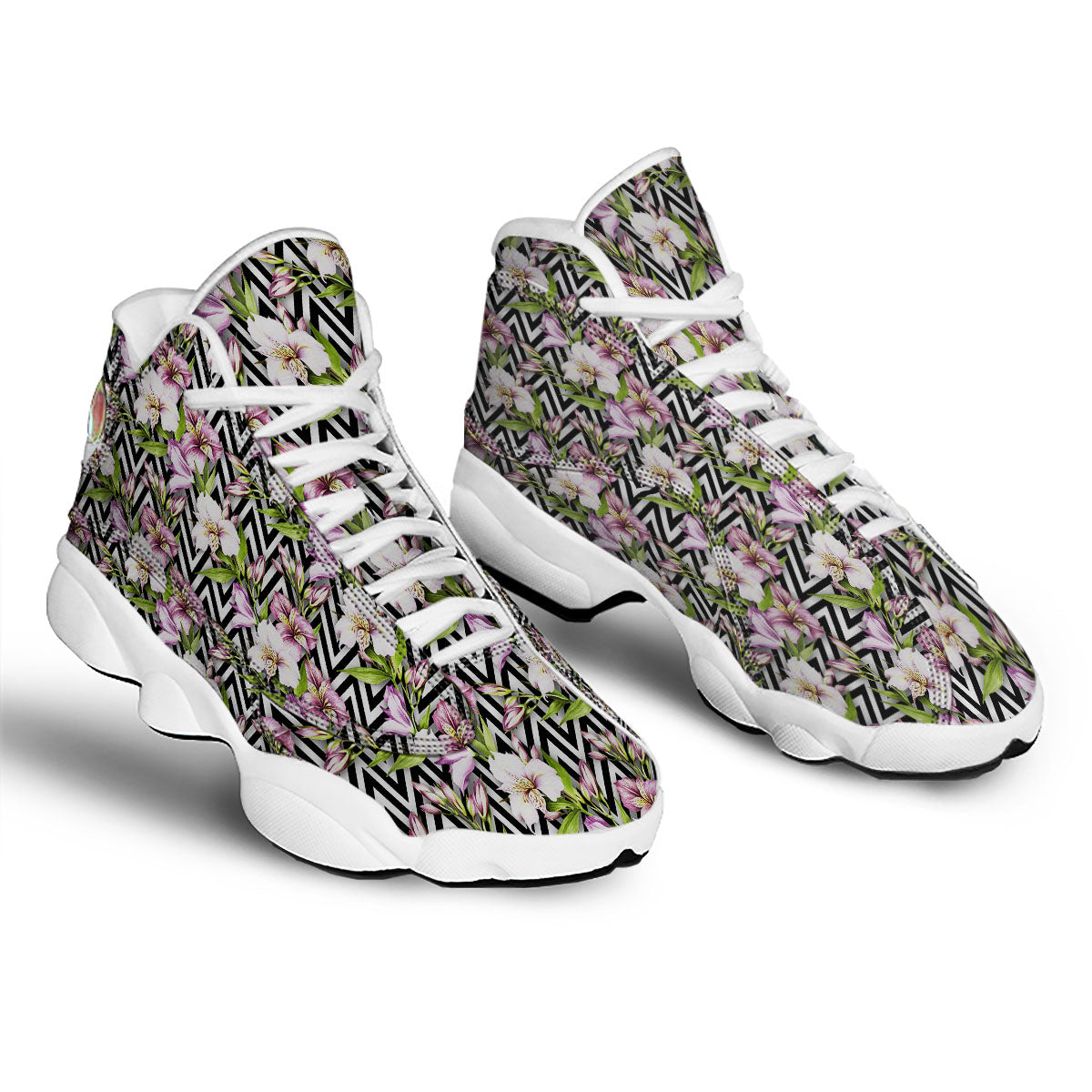 Zigzag Alstroemeria Purple Print Pattern White Basketball Shoes-grizzshop