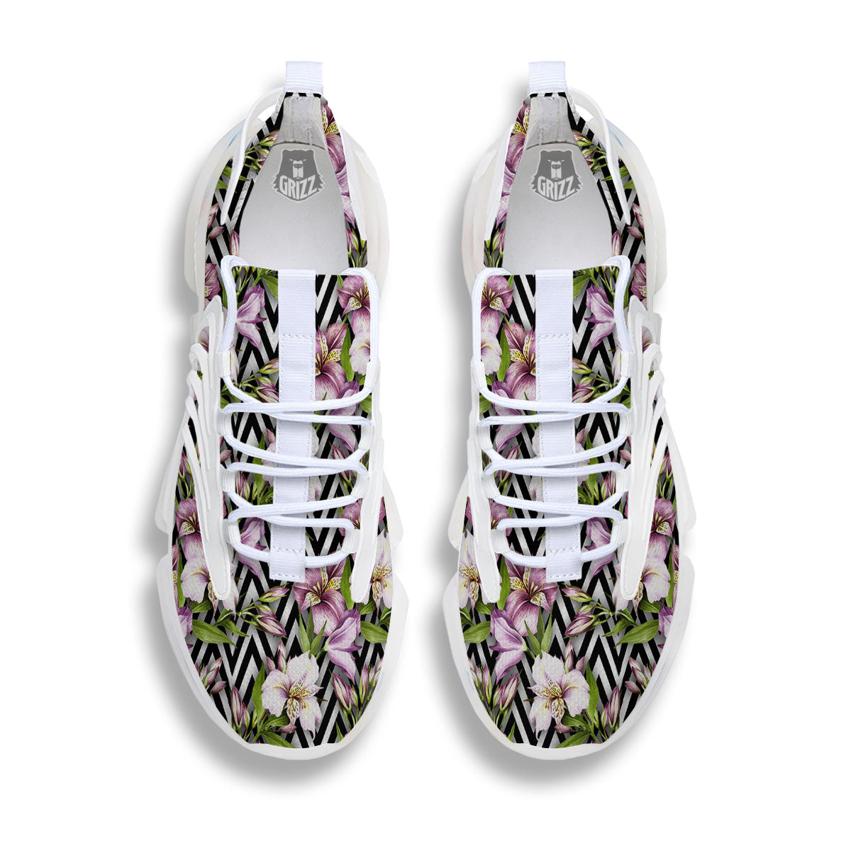 Zigzag Alstroemeria Purple Print Pattern White Gym Shoes-grizzshop