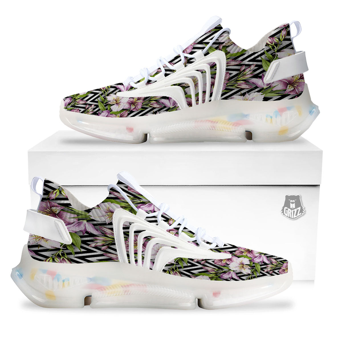 Zigzag Alstroemeria Purple Print Pattern White Gym Shoes-grizzshop