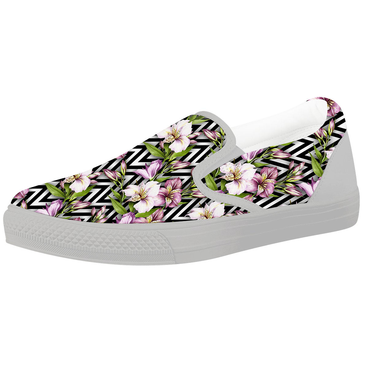 Zigzag Alstroemeria Purple Print Pattern White Slip On Shoes-grizzshop