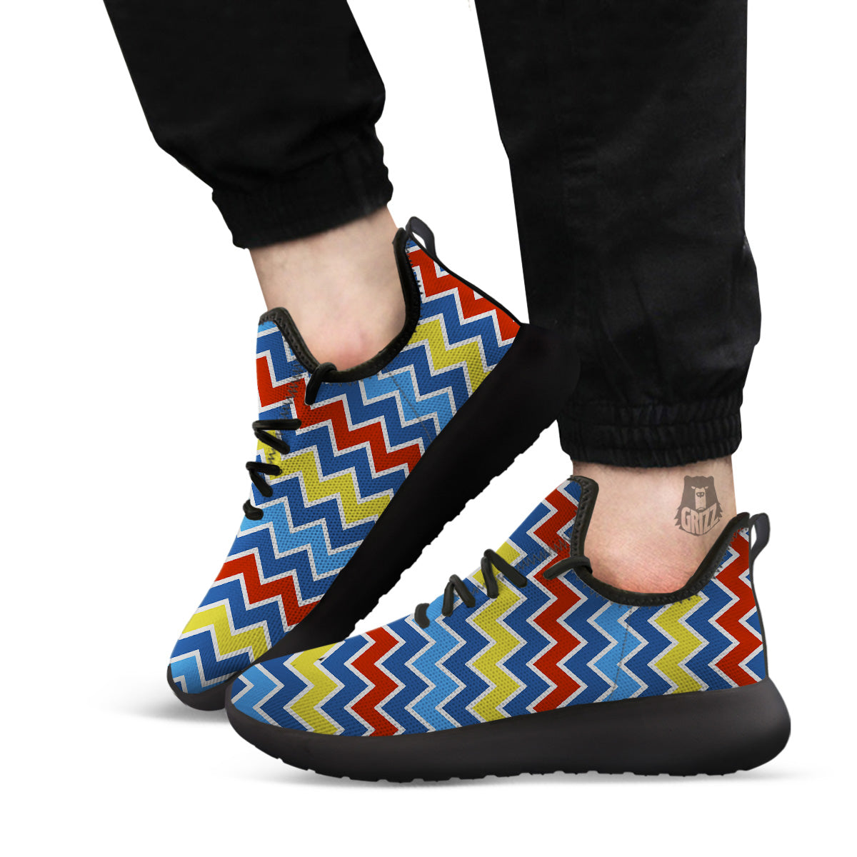 Zigzag Autism Awareness Color Print Pattern Black Athletic Shoes-grizzshop