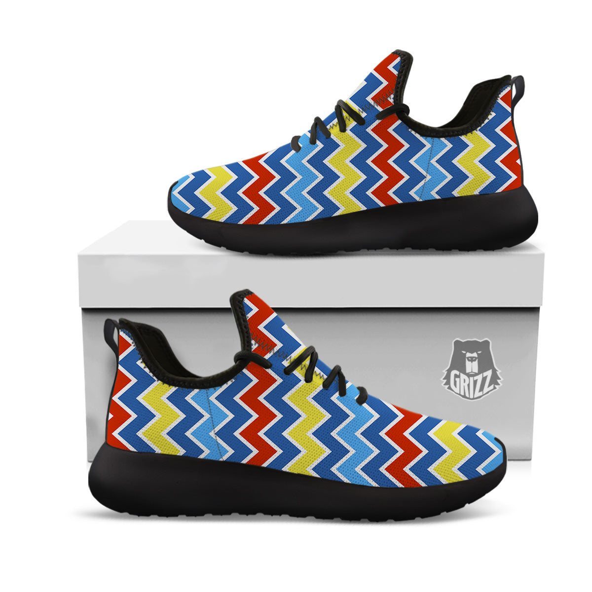 Zigzag Autism Awareness Color Print Pattern Black Athletic Shoes-grizzshop