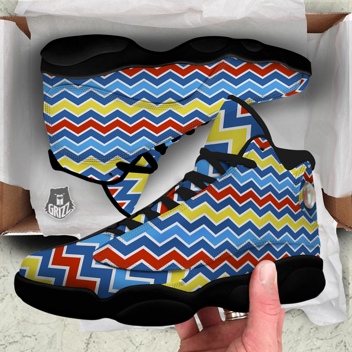 Zigzag Autism Awareness Color Print Pattern Black Basketball Shoes-grizzshop