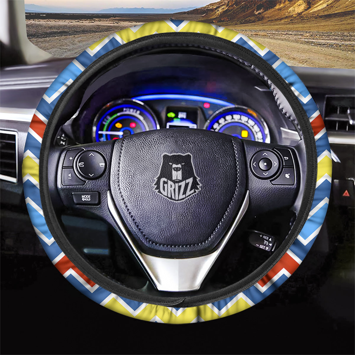 Zigzag Autism Awareness Color Print Pattern Car Steering Wheel Cover-grizzshop