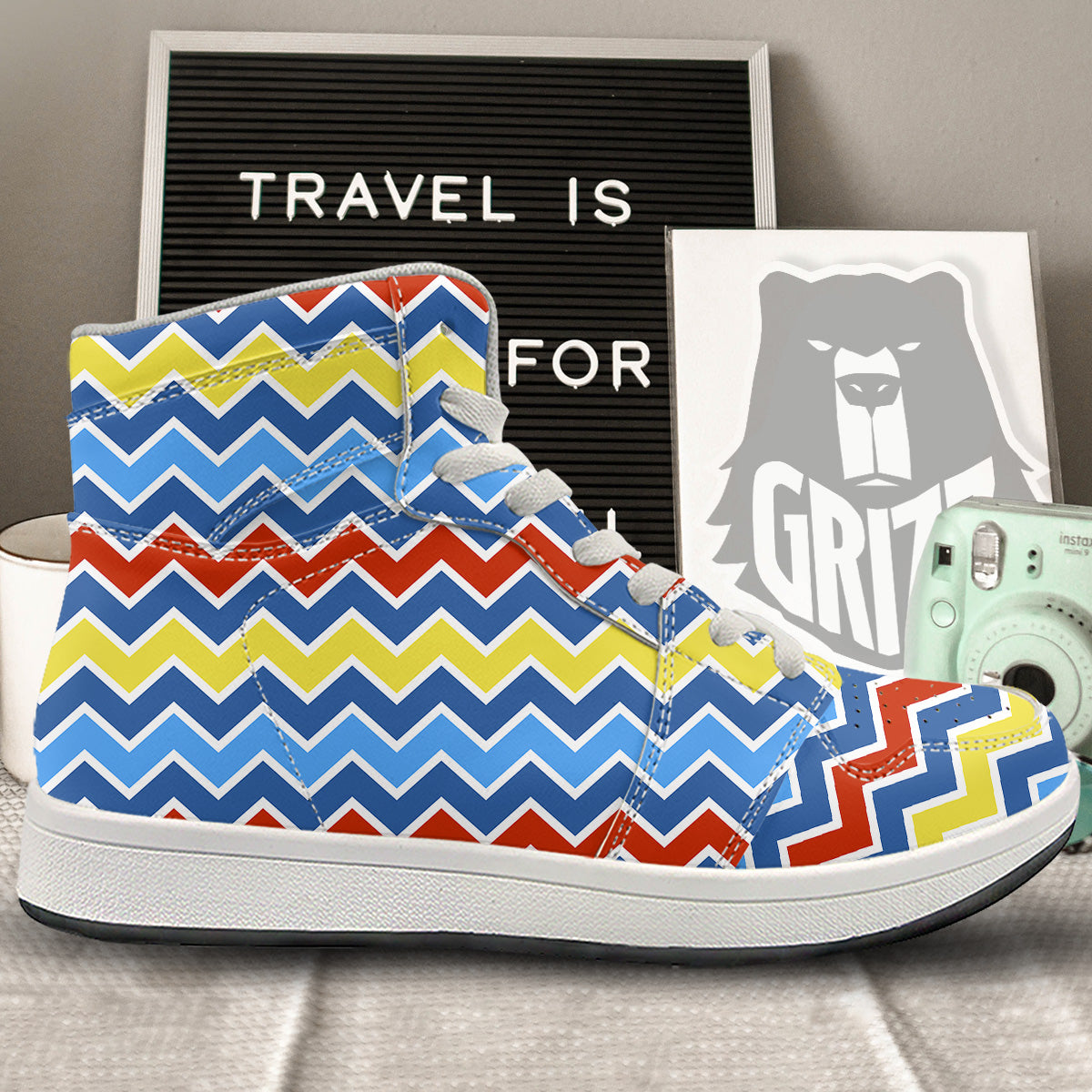 Zigzag Autism Awareness Color Print Pattern High Top Sneakers-grizzshop