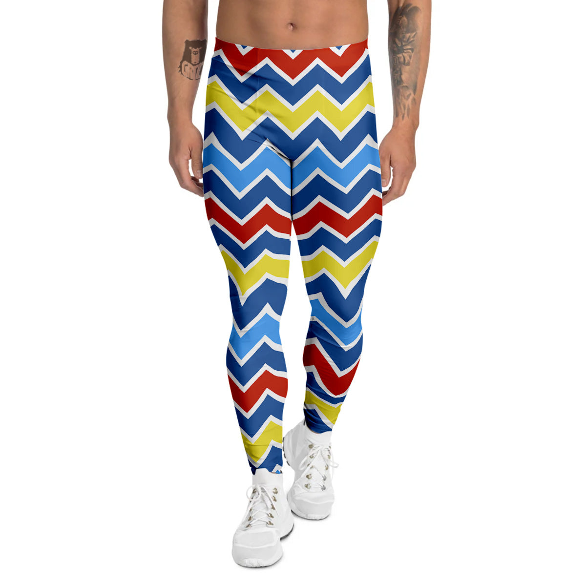 Zigzag Autism Awareness Color Print Pattern Men's Leggings-grizzshop