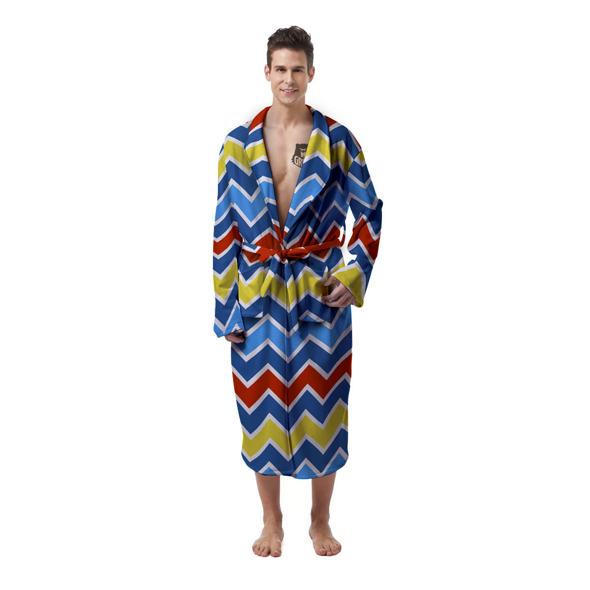 Zigzag Autism Awareness Color Print Pattern Men's Robe-grizzshop