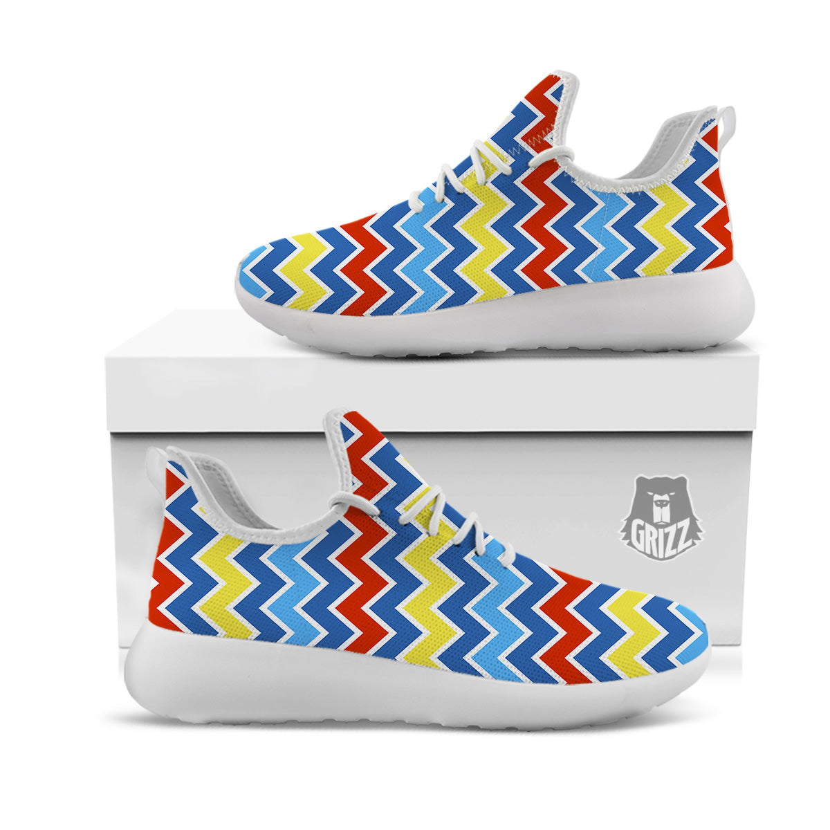 Zigzag Autism Awareness Color Print Pattern White Athletic Shoes-grizzshop