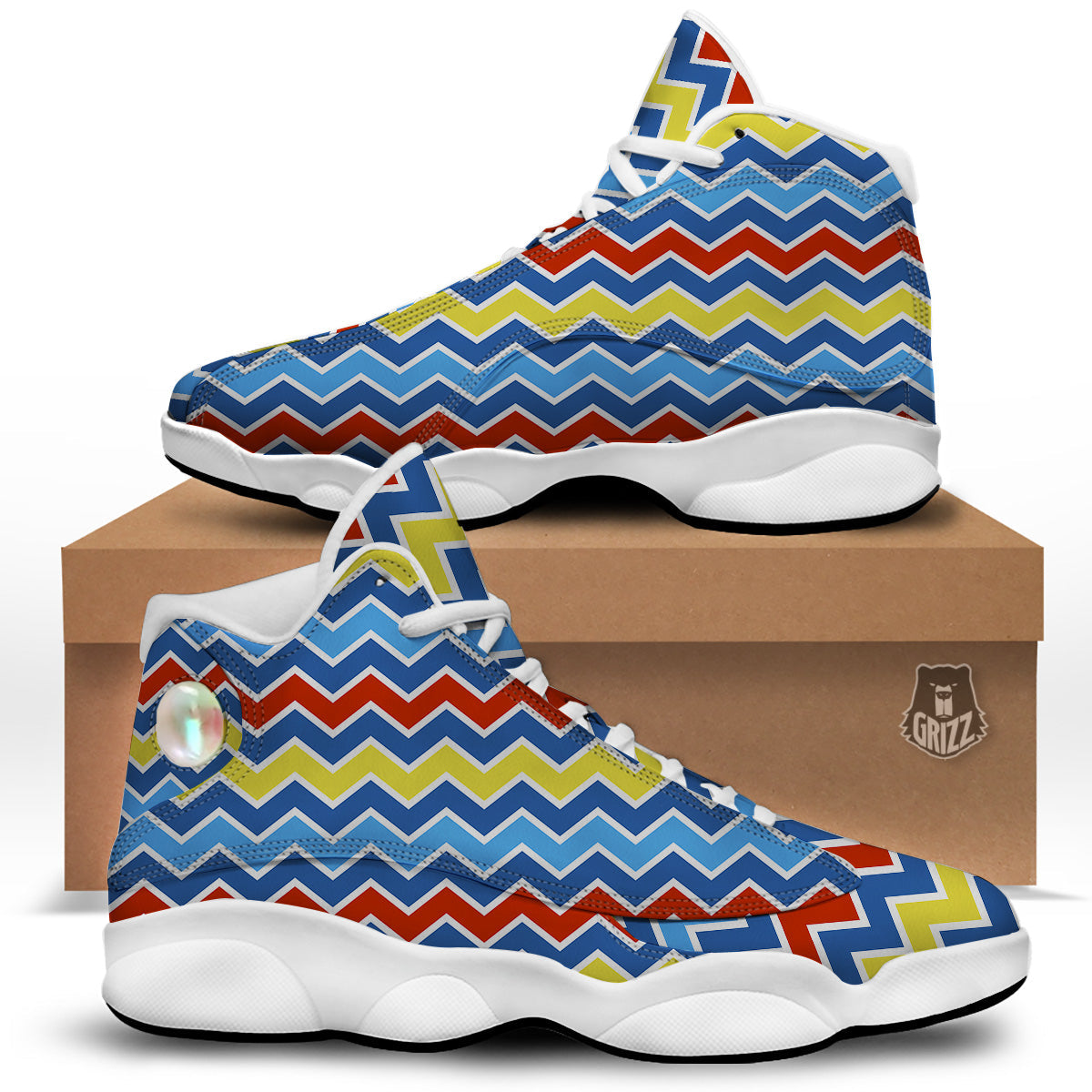 Zigzag Autism Awareness Color Print Pattern White Basketball Shoes-grizzshop
