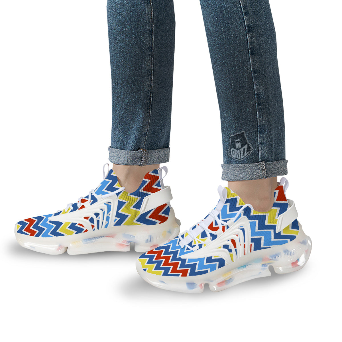 Zigzag Autism Awareness Color Print Pattern White Gym Shoes-grizzshop