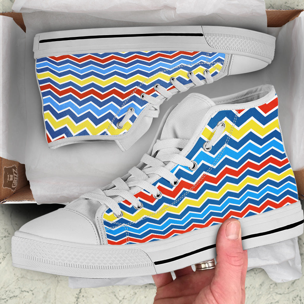 Zigzag Autism Awareness Color Print Pattern White High Top Shoes-grizzshop
